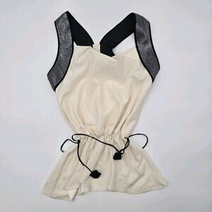 Lia Keys Top Womens Medium Black Cream Tank Silk Sequin New York Cowl Blouse